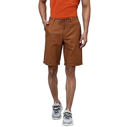 indian terrain solid cotton regular fit men's casual shorts (orange,size 32)