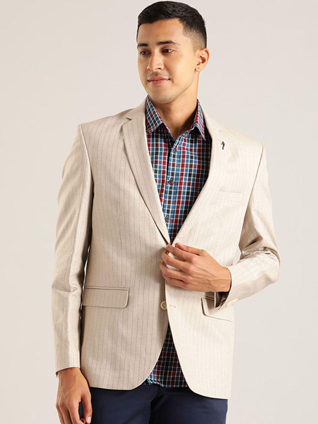 indian terrain striped notched lapel single breasted cotton linen blazer