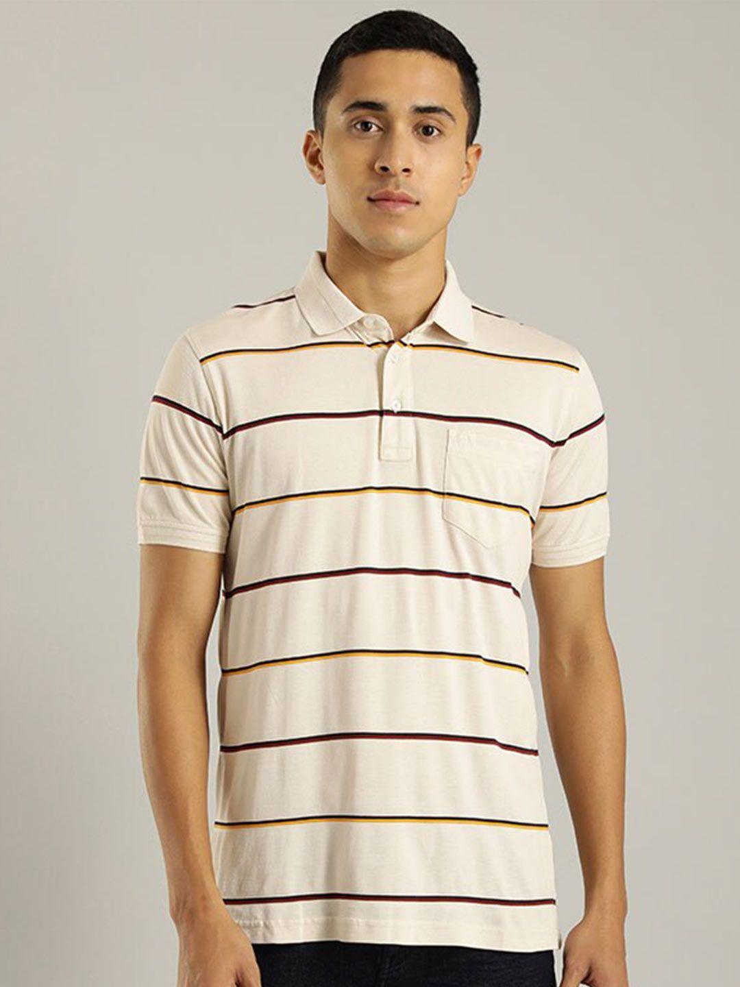 indian terrain striped polo collar pure cotton slim fit t-shirt