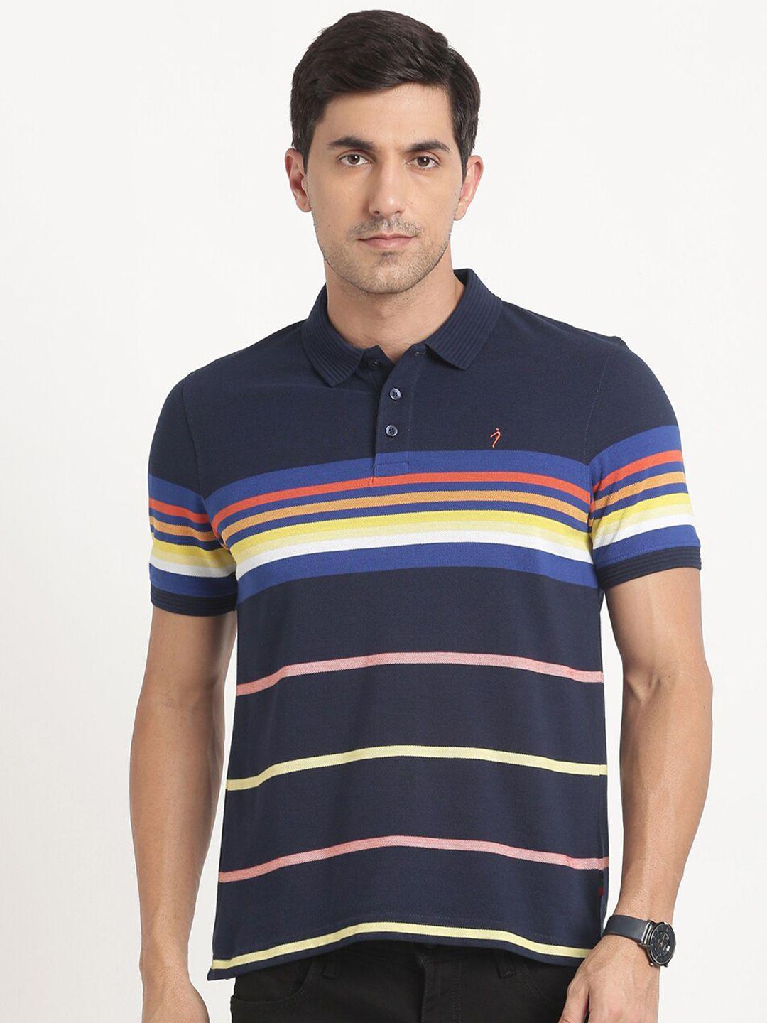 indian terrain striped polo collar slim fit t-shirt