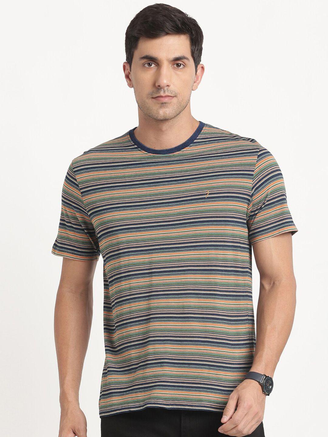 indian terrain striped slim fit pure cotton t-shirt