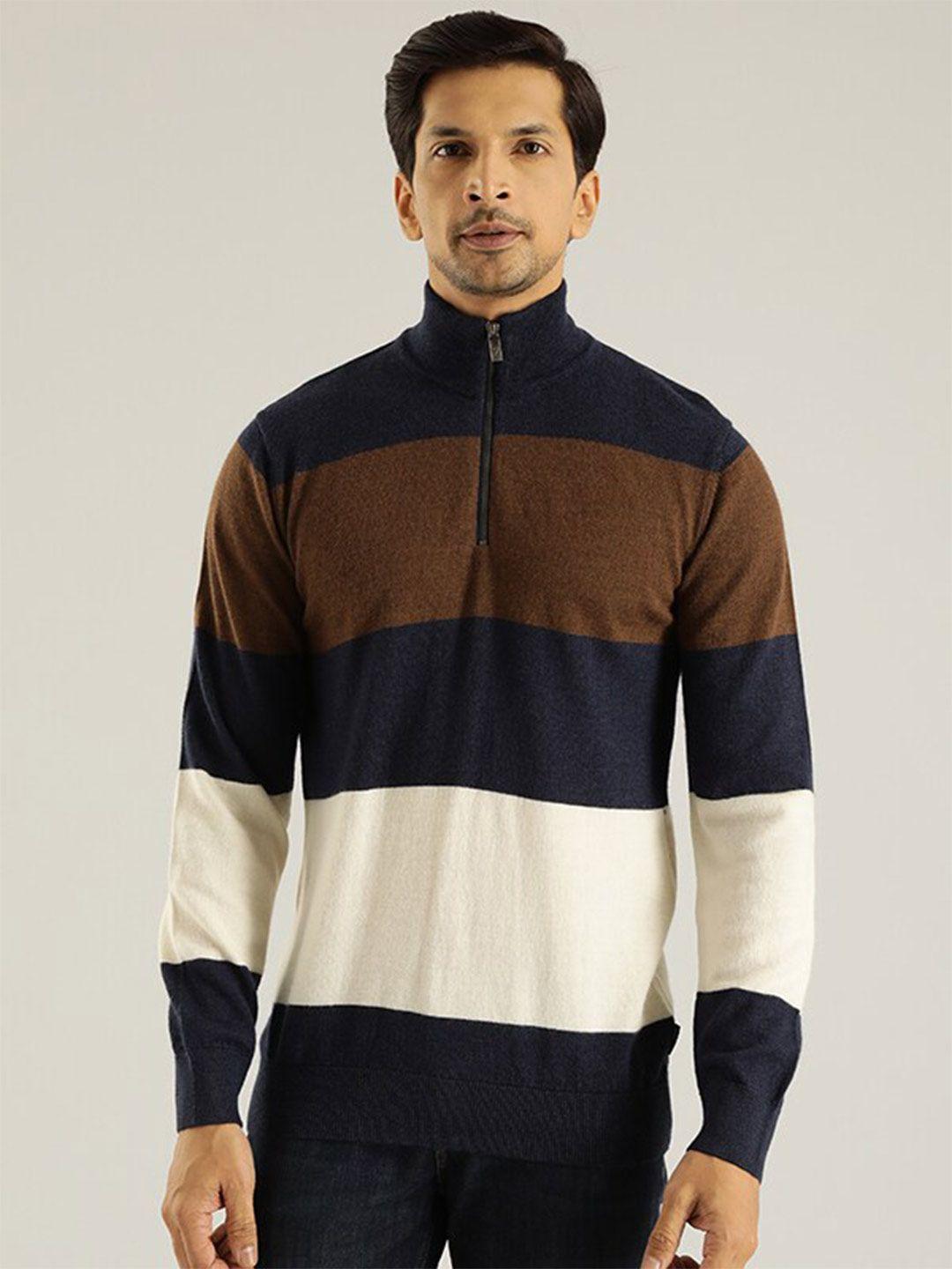 indian terrain striped wool high neck pullover sweatshirt