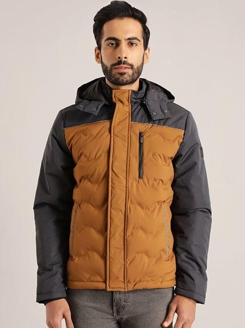 indian terrain tan regular fit colour block quilted jacket