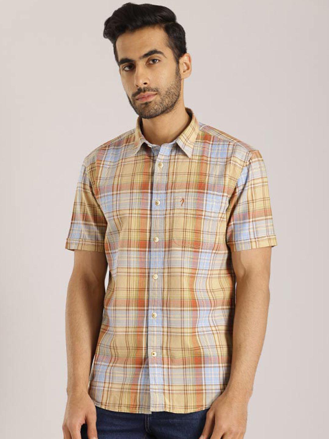 indian terrain tartan checks chiseled fit slim fit pure cotton casual shirt