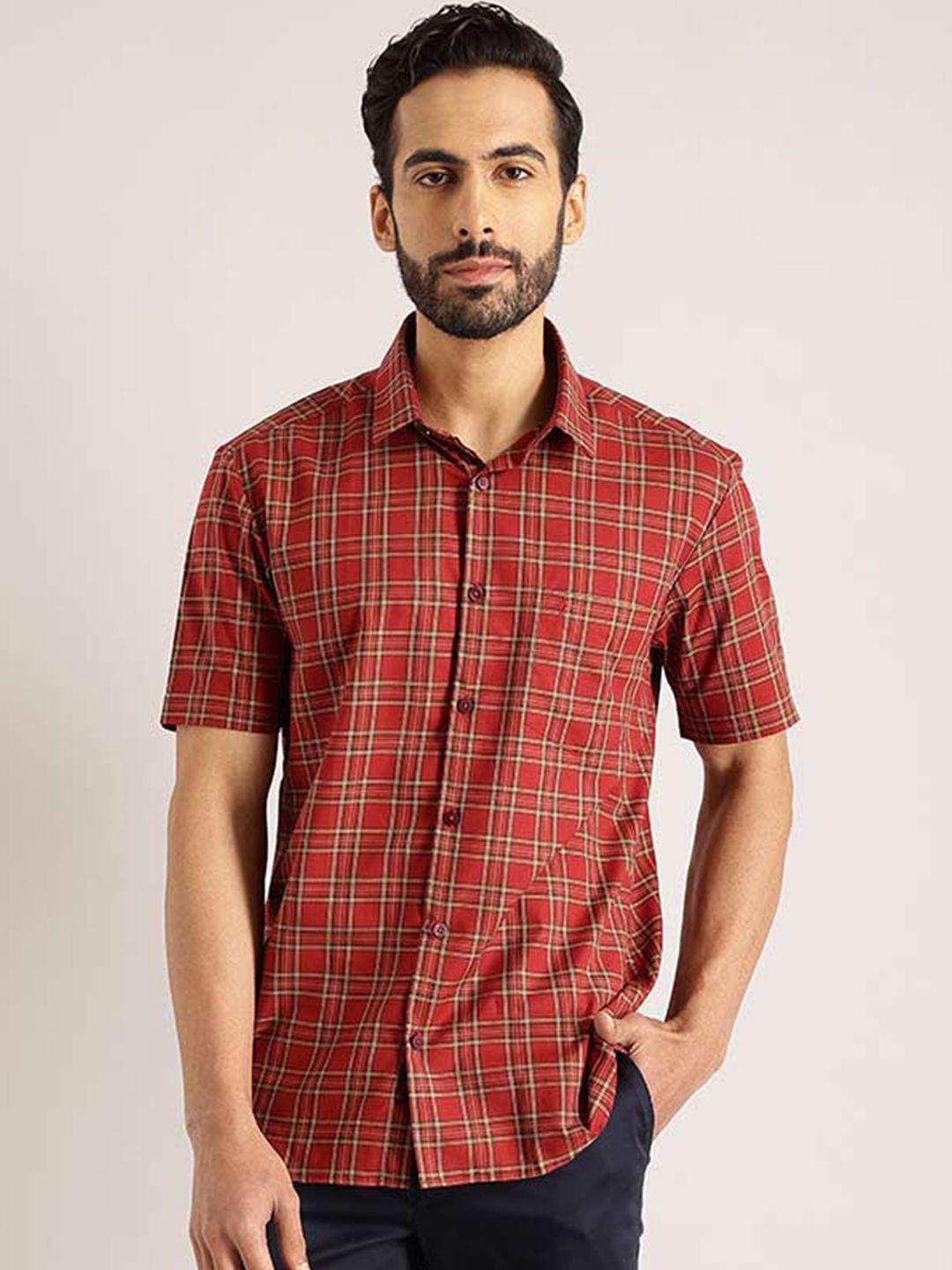 indian terrain tartan checks chiseled fit slim fit pure cotton casual shirt