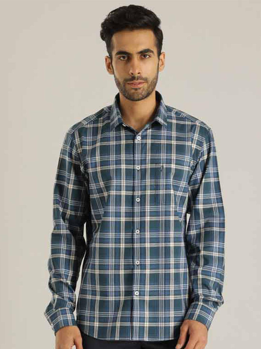indian terrain tartan checks chiseled slim fit cotton casual shirt
