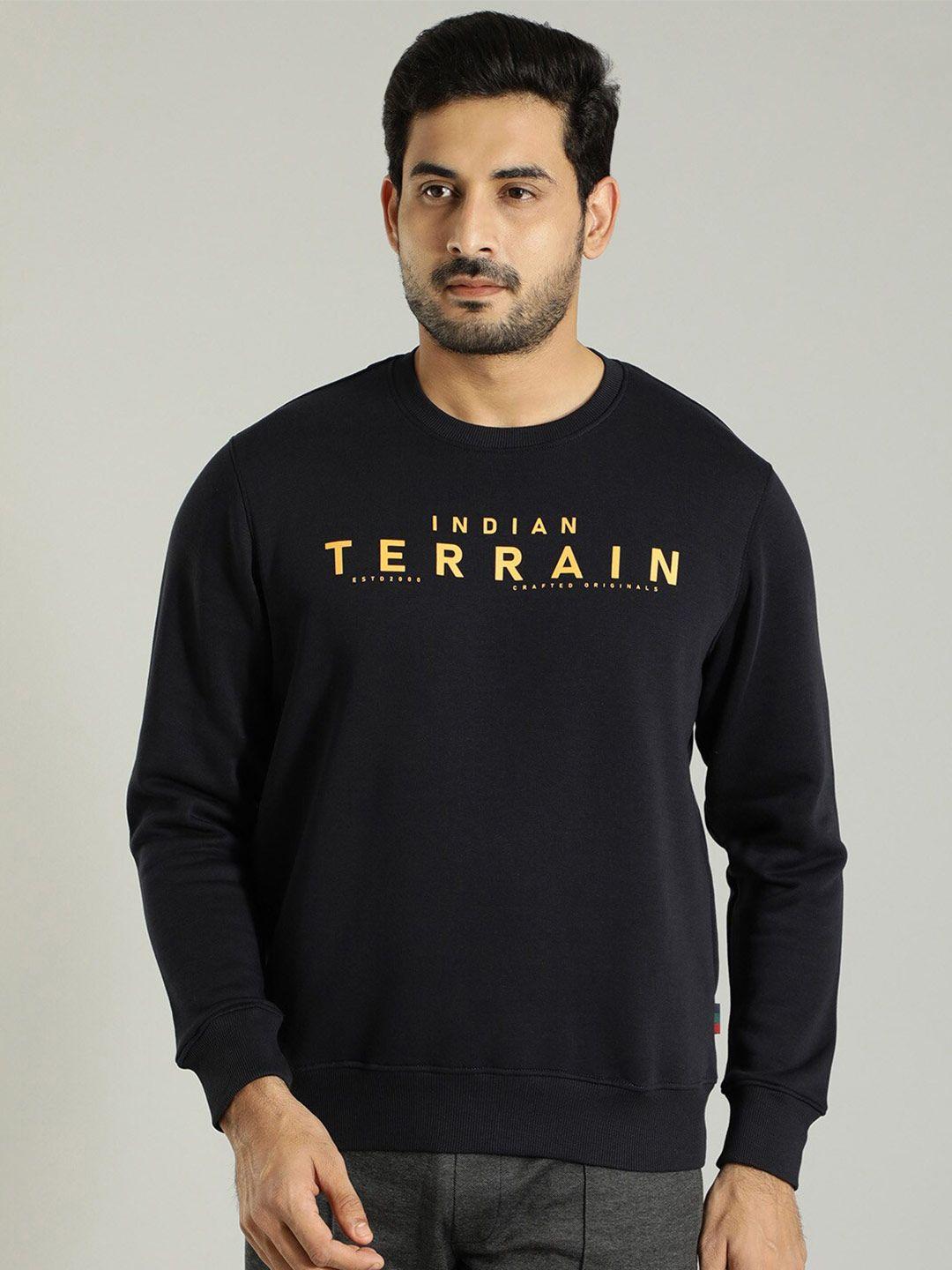 indian terrain typography printed round neck long sleeve pullover sweatshirt