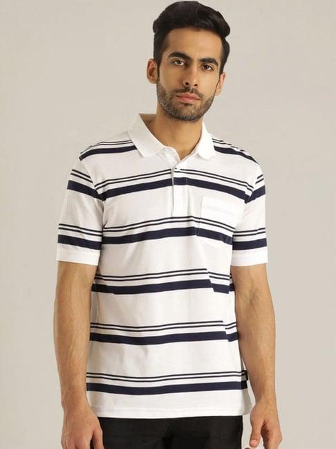 indian terrain white regular fit striped polo t-shirt