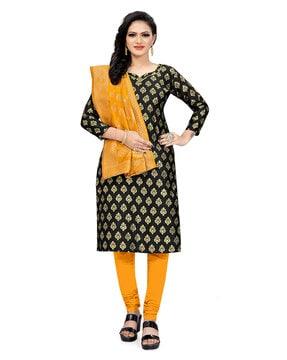 indian unstitched dress material with zari accent