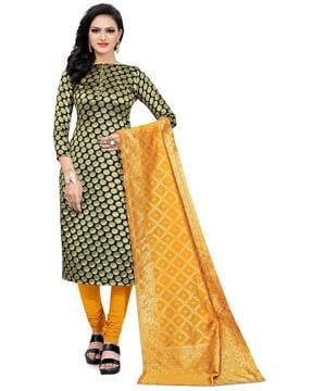 indian unstitched dress material with zari accent