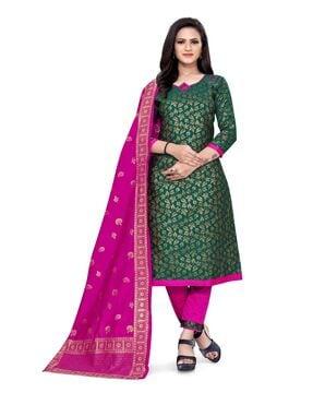 indian unstitched dress material with zari accent