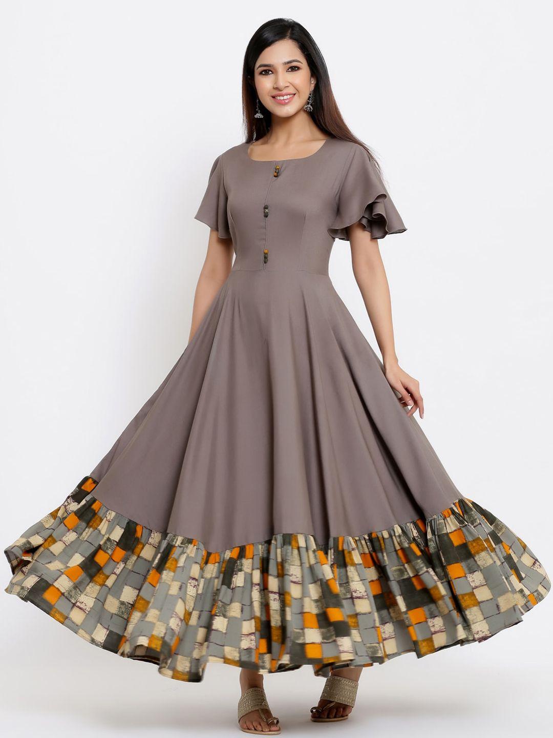 indian virasat grey printed maxi dress