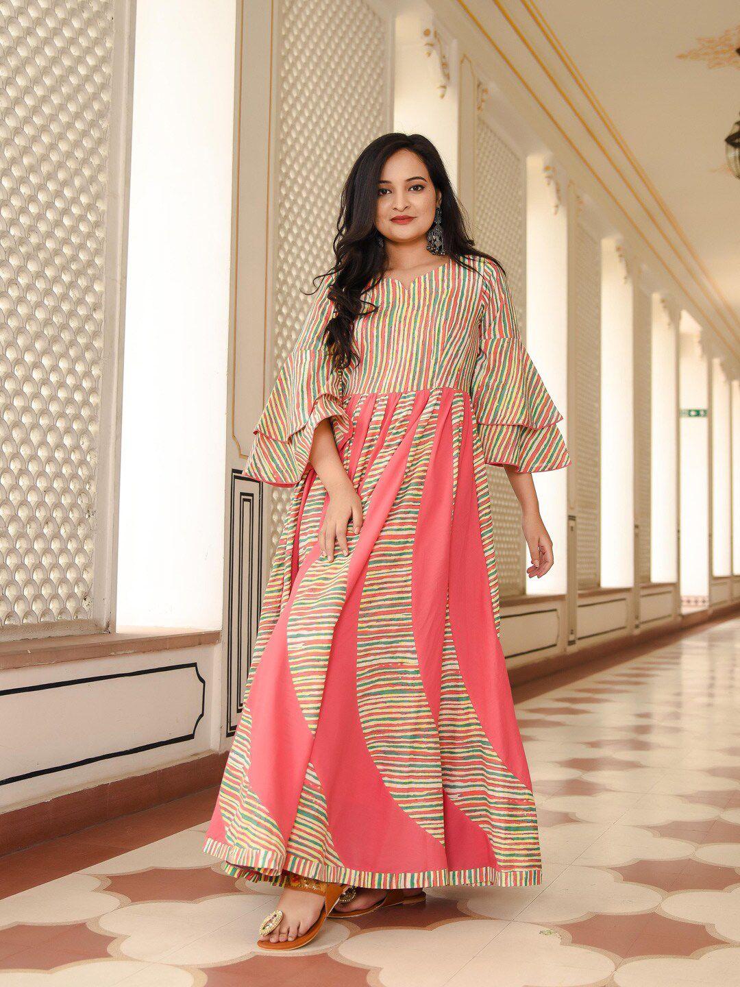 indian virasat women beige & pink maxi cotton dress
