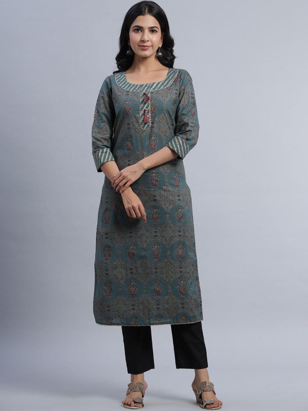 indian virasat women green paisley printed kurta