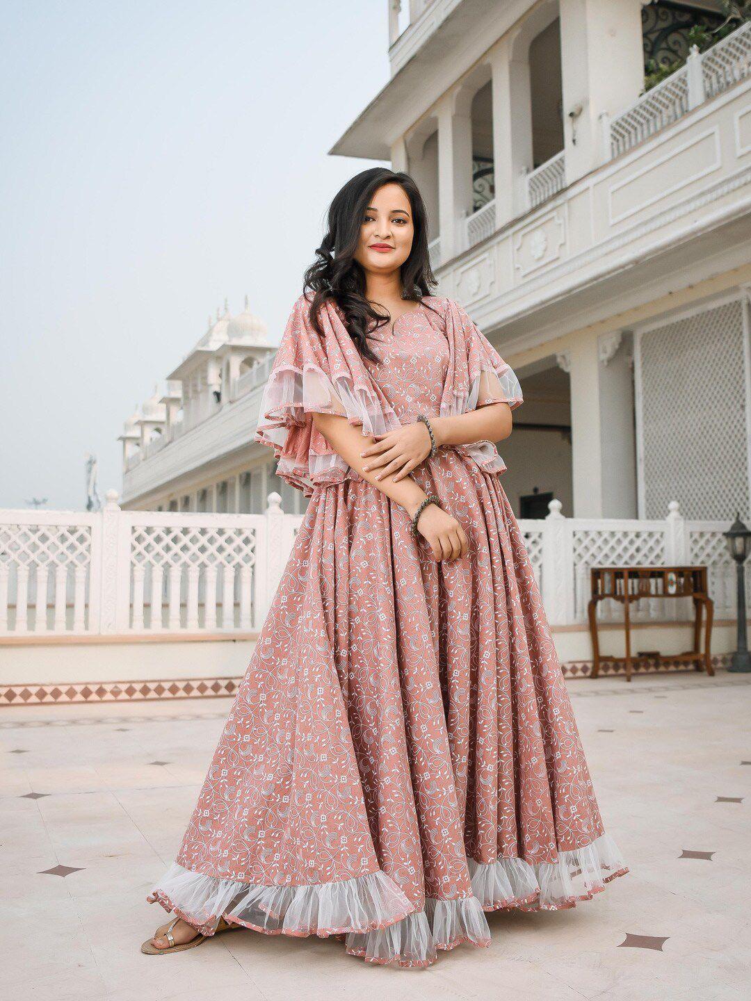 indian virasat women peach & grey  cotton maxi dress