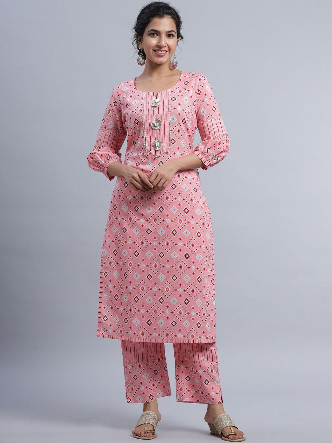 indian virasat women pink printed pure cotton kurta with palazzos