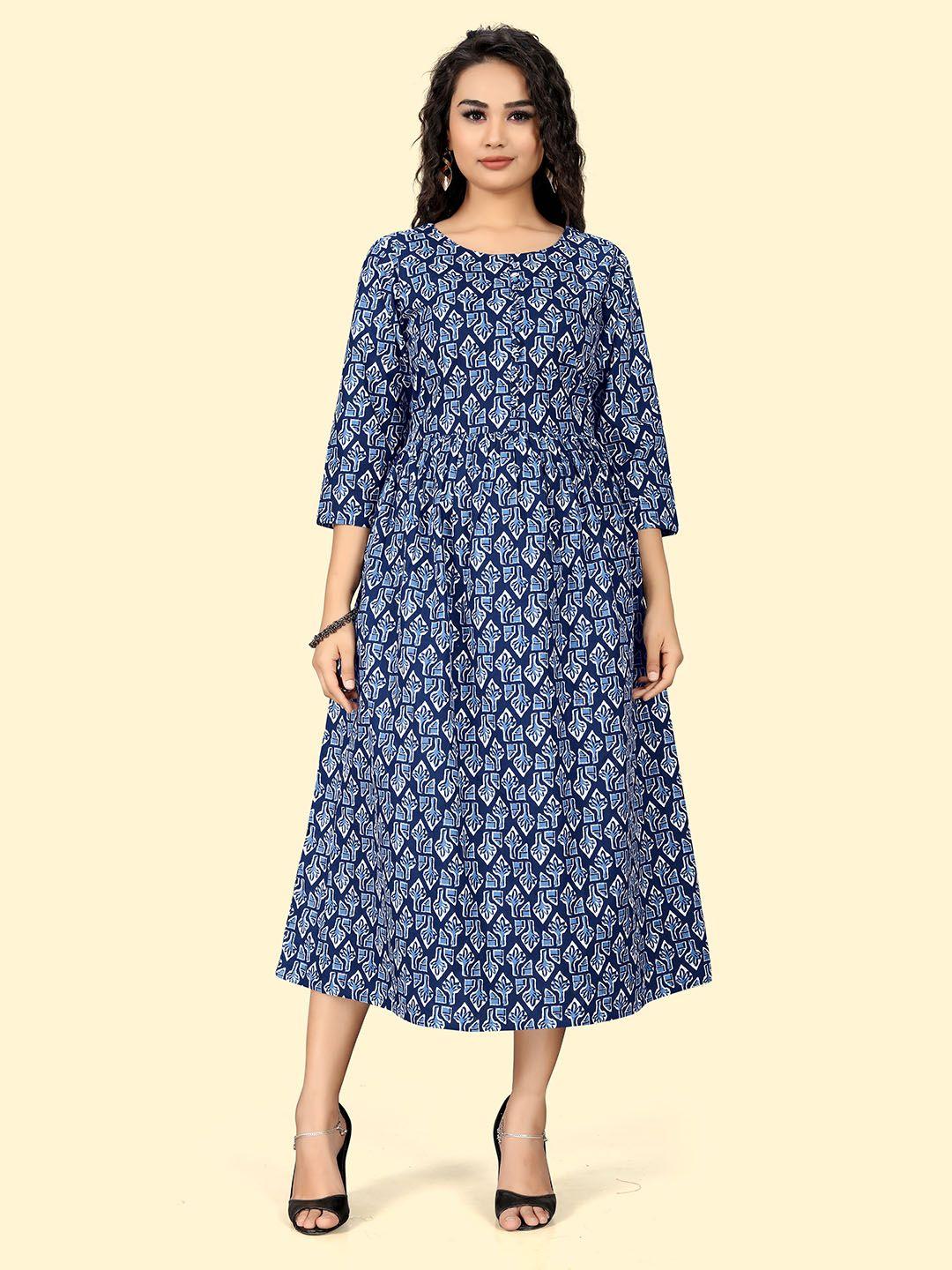 indian women abstract printed pure cotton a-line ethnic dress
