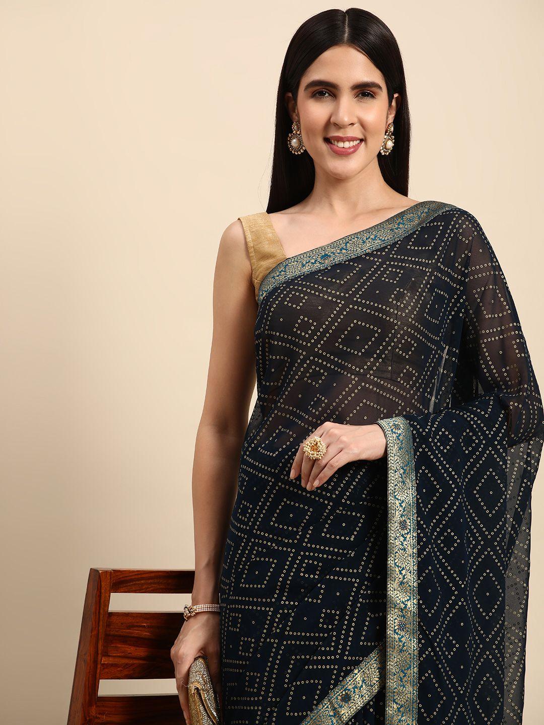 indian women bandhani print gotta patti detail pure georgette designer saree