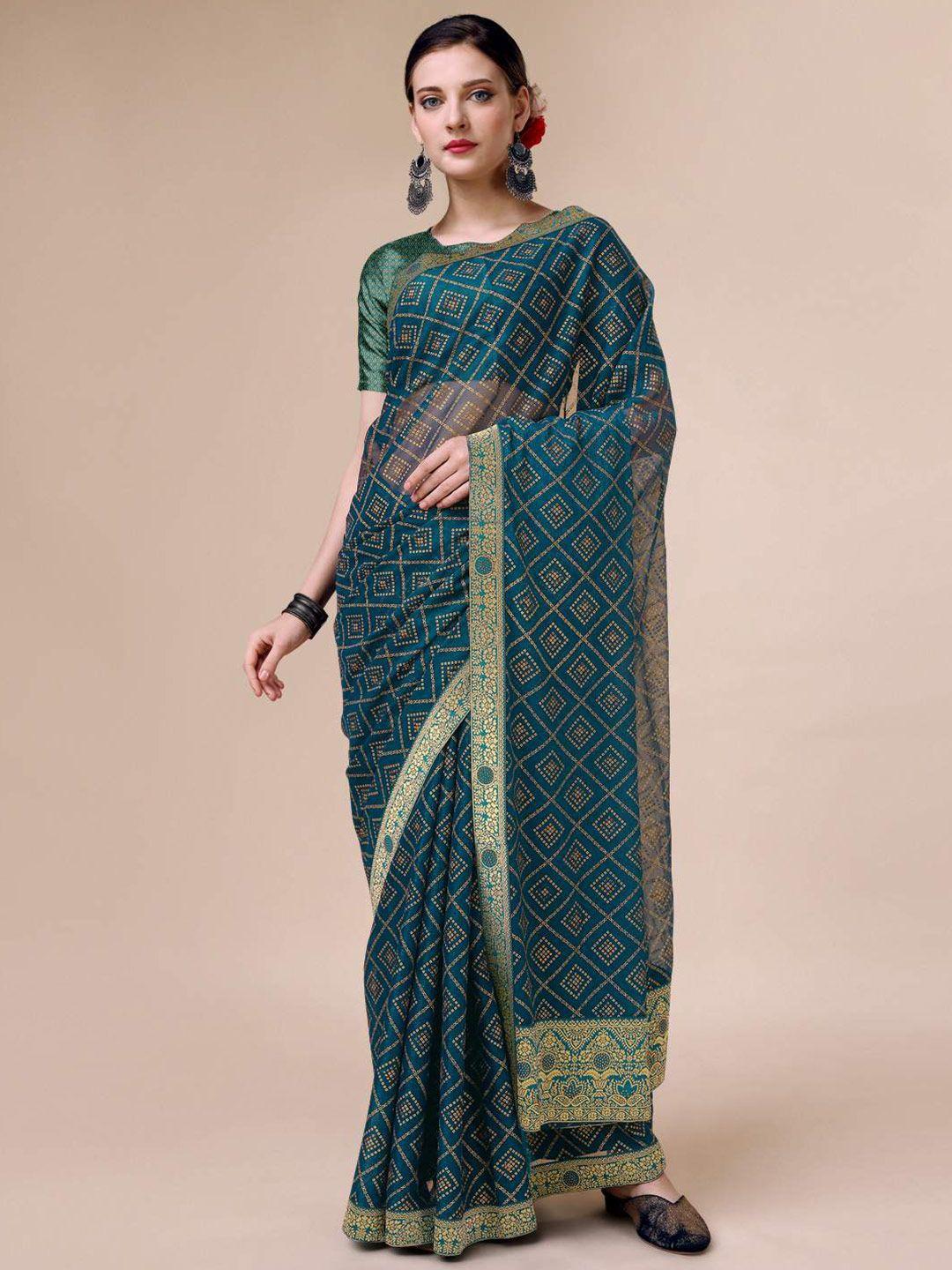 indian women bandhani printed pure chiffon saree