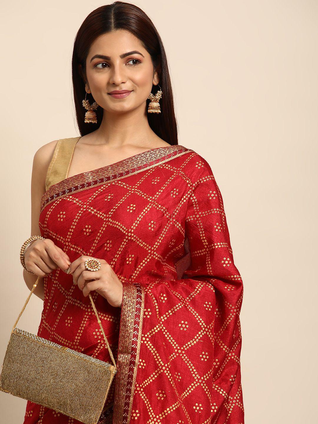 indian women bandhani silk blend saree