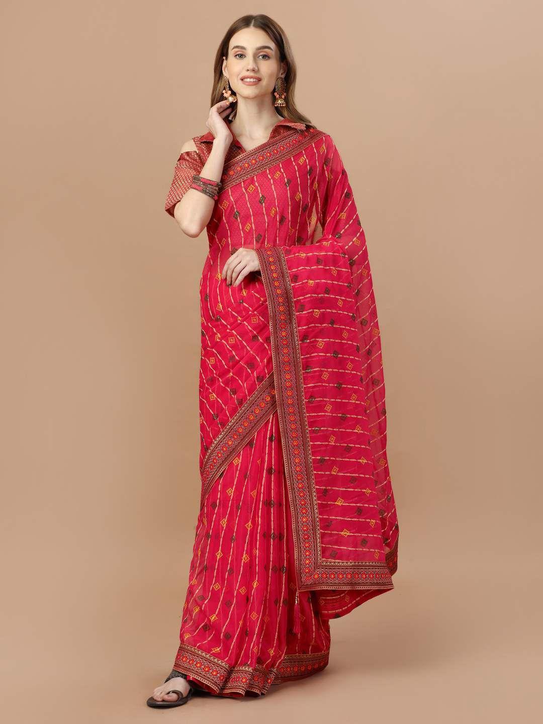 indian women bandhani woven design pure chiffon saree