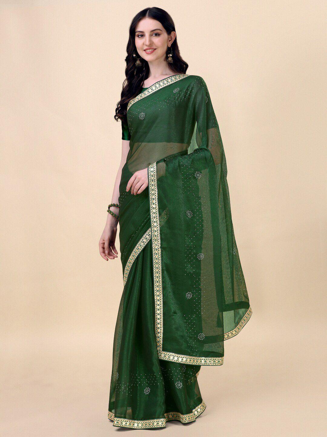 indian women embellished beads and stones pure chiffon saree