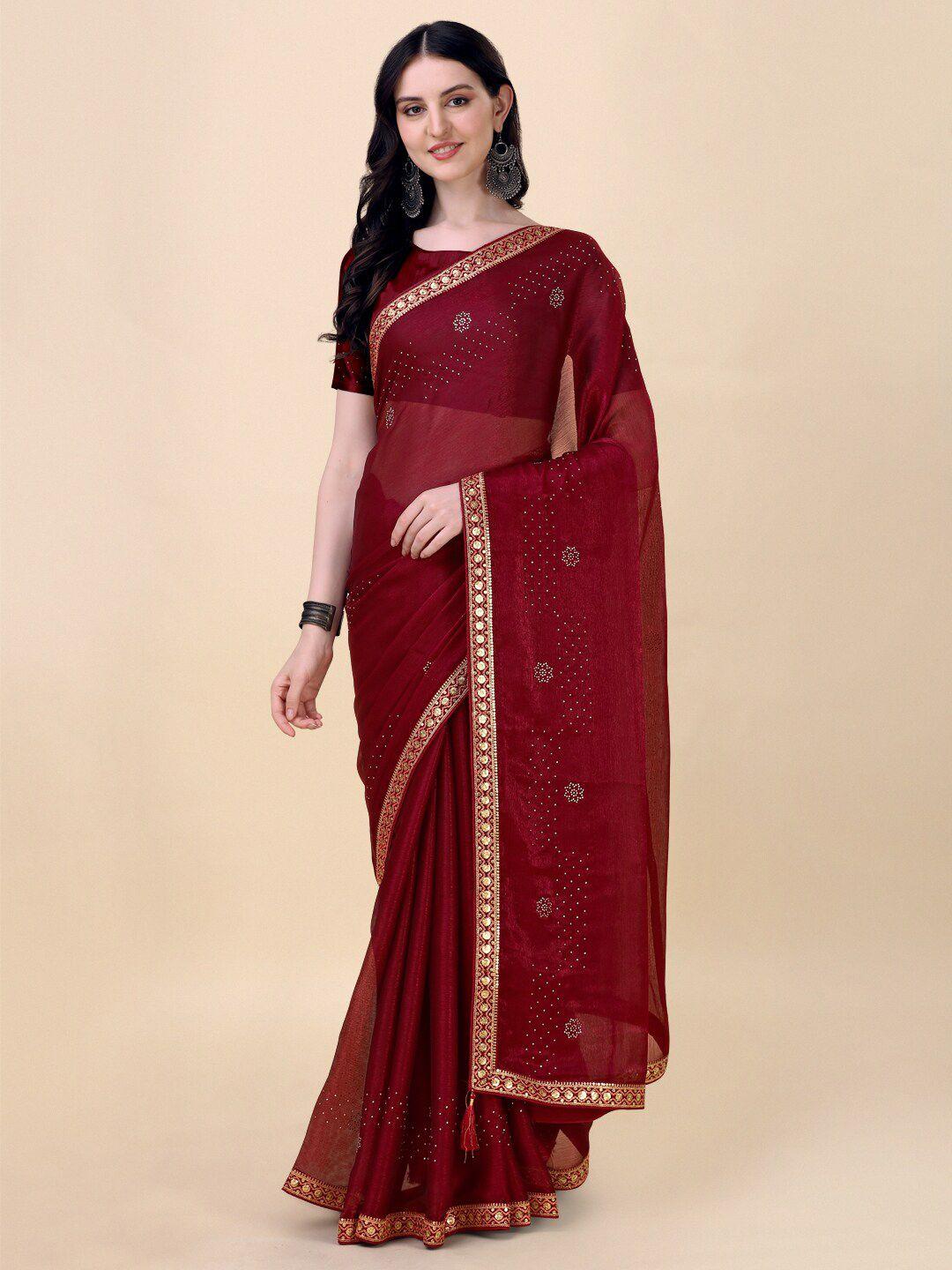 indian women embellished beads and stones pure chiffon saree