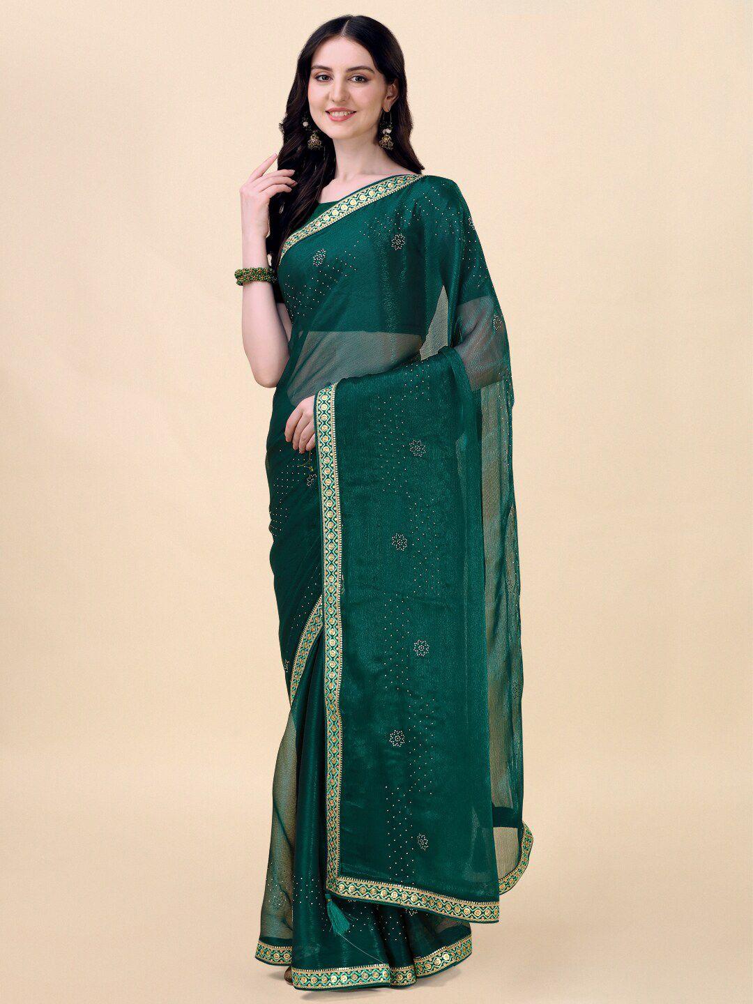 indian women embellished beads and stones pure chiffon saree