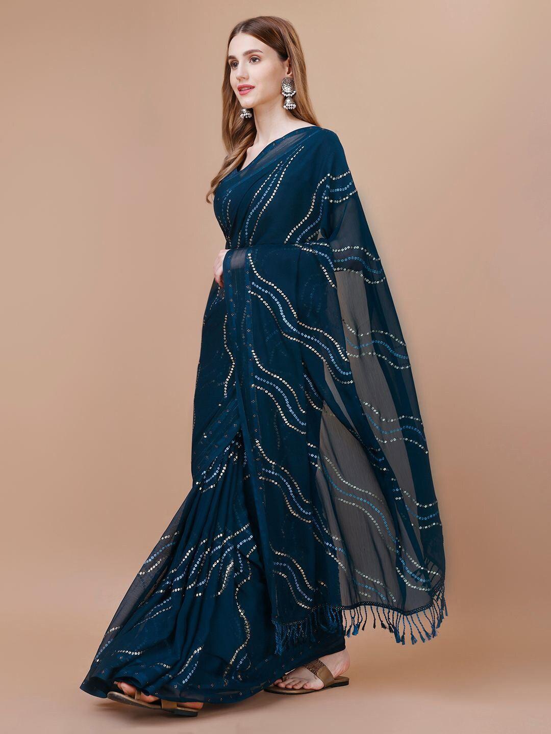 indian women embellished sequinned pure chiffon saree