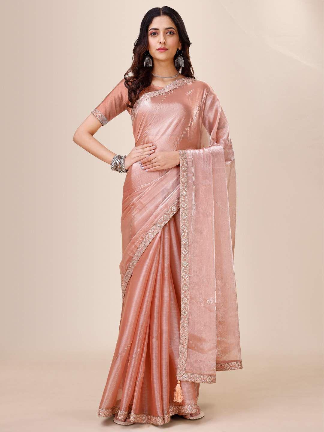 indian women embellished sequinned silk cotton saree