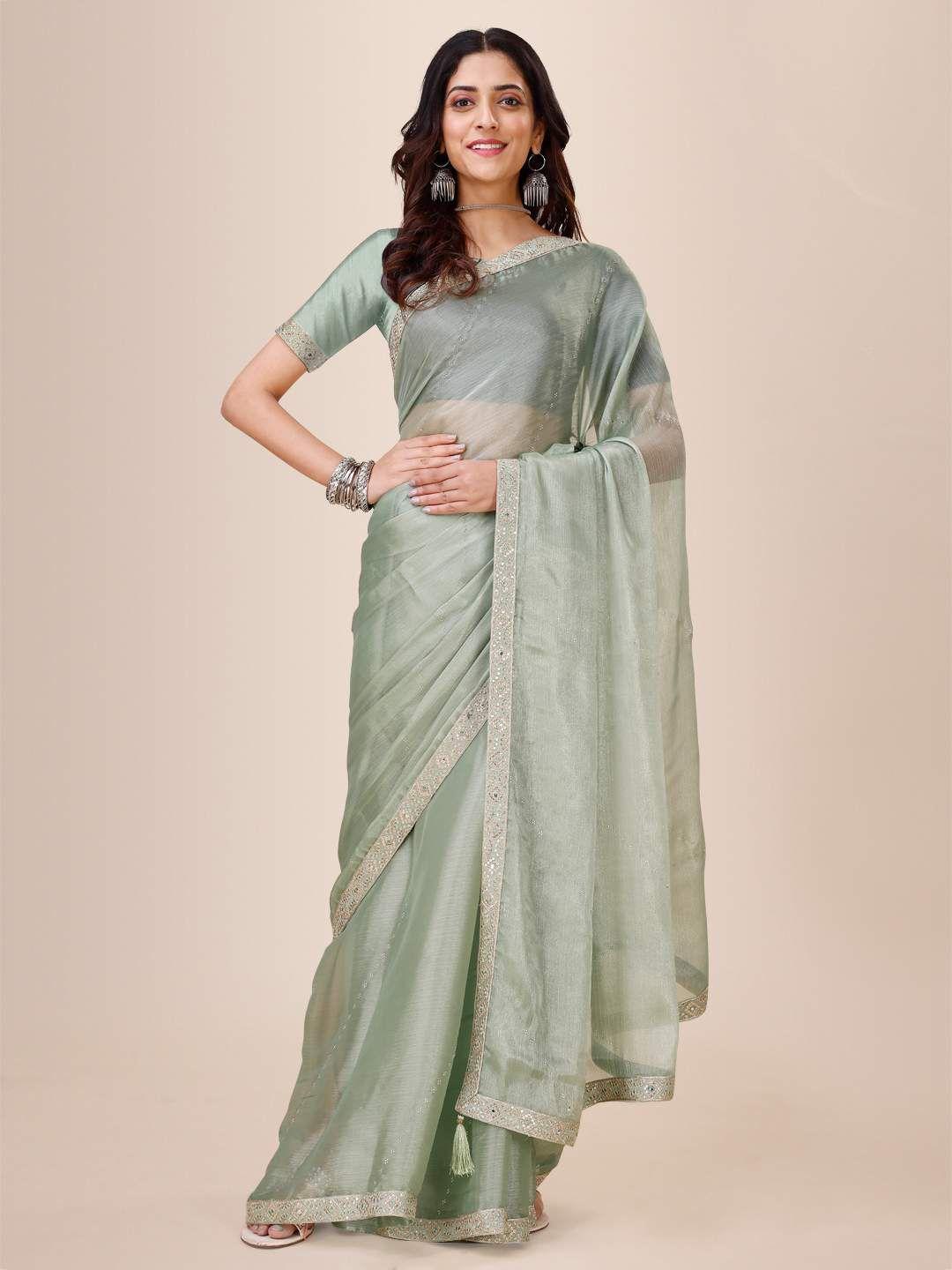 indian women embellished sequinned silk cotton saree