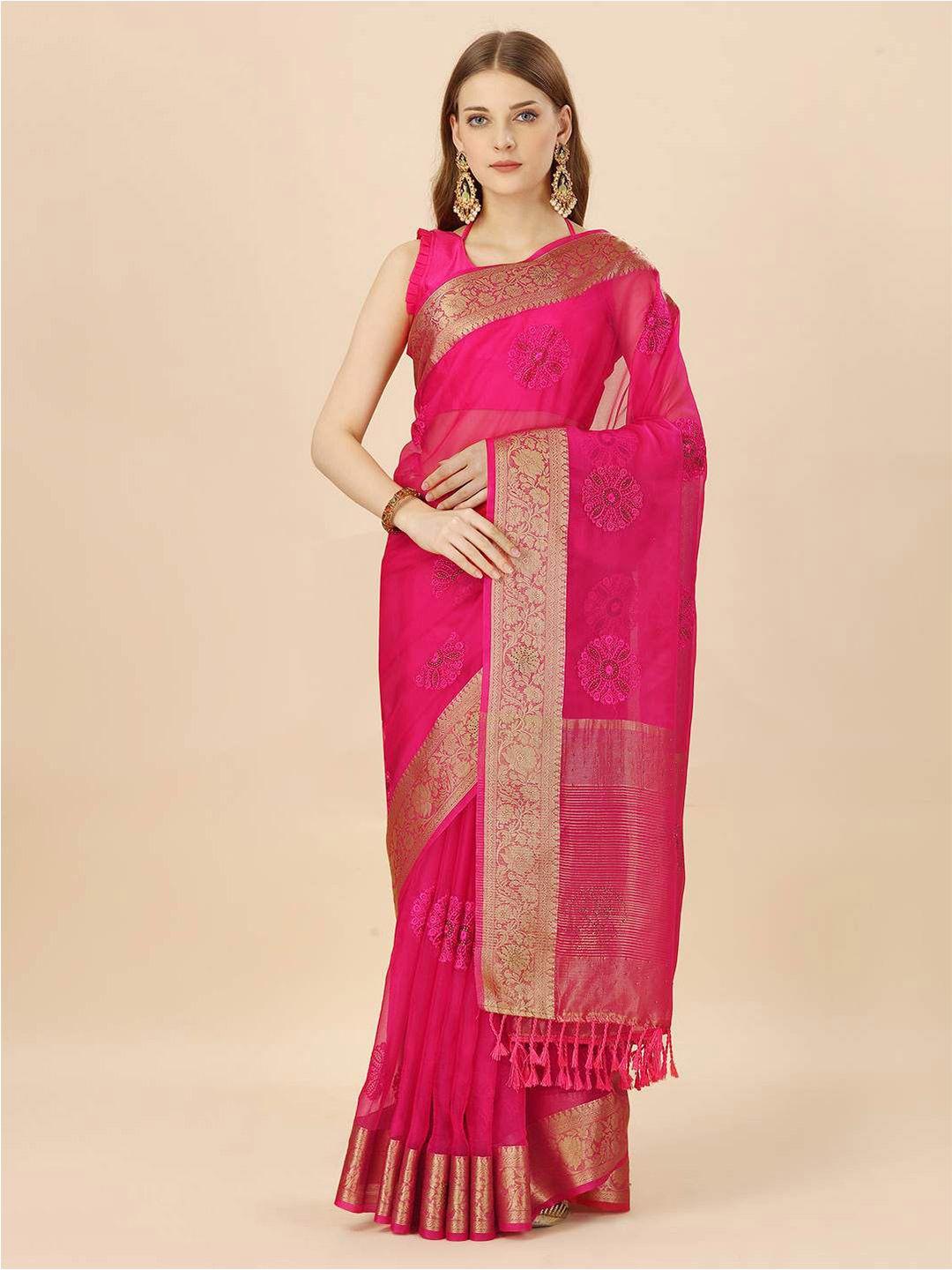 indian women embellished zari organza saree