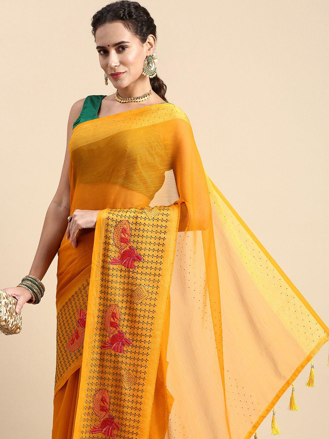 indian women ethnic motifs beads and stones saree