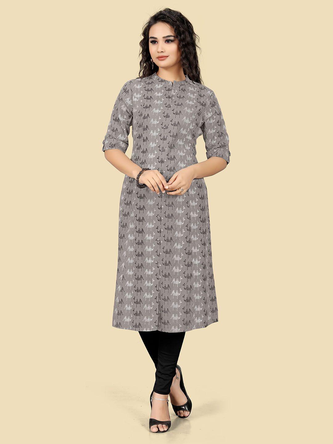 indian women ethnic motifs embroidered mandarin collar pure cotton kurta