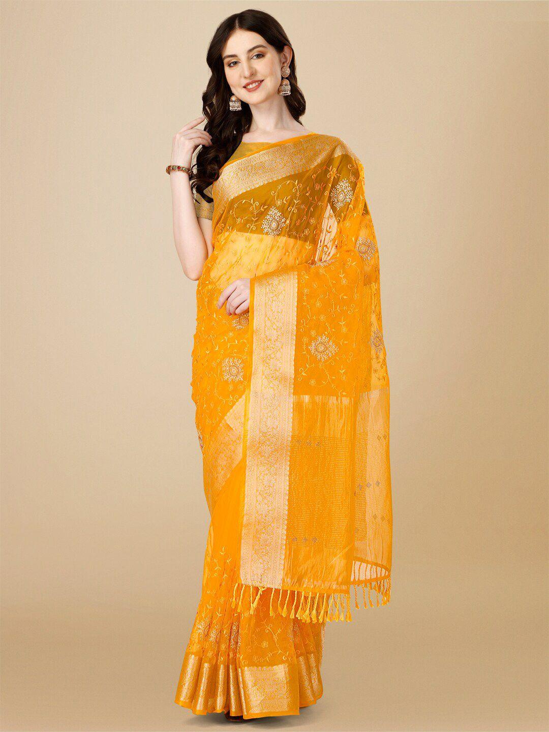 indian women ethnic motifs embroidered organza saree