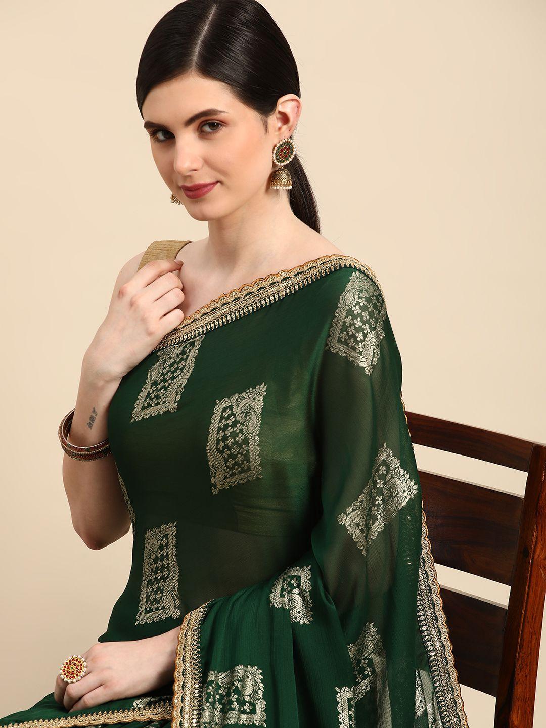indian women ethnic motifs embroidered silk blend designer saree