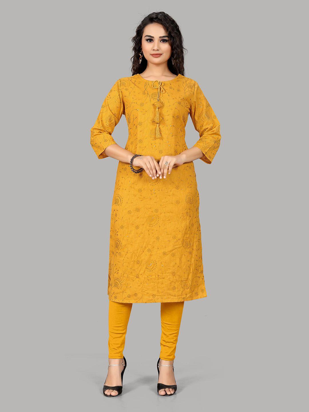 indian women ethnic motifs embroidered thread work kurta