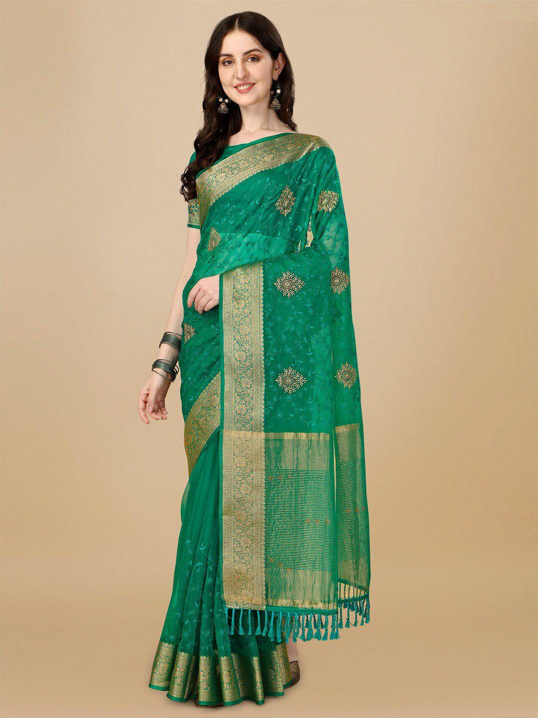 indian women ethnic motifs embroidered zari organza saree