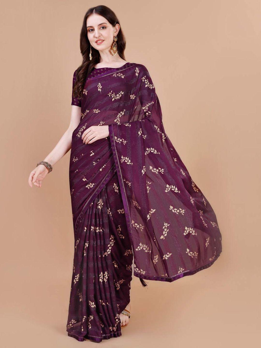 indian women ethnic motifs foil printed pure chiffon saree