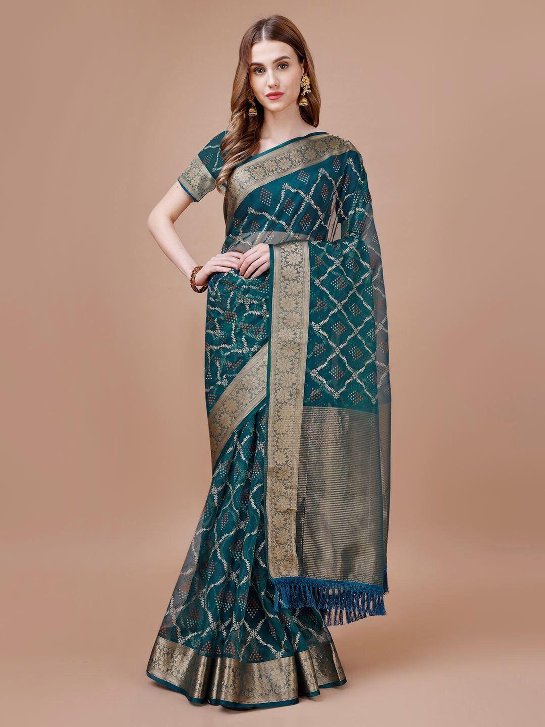 indian women ethnic motifs printed organza saree