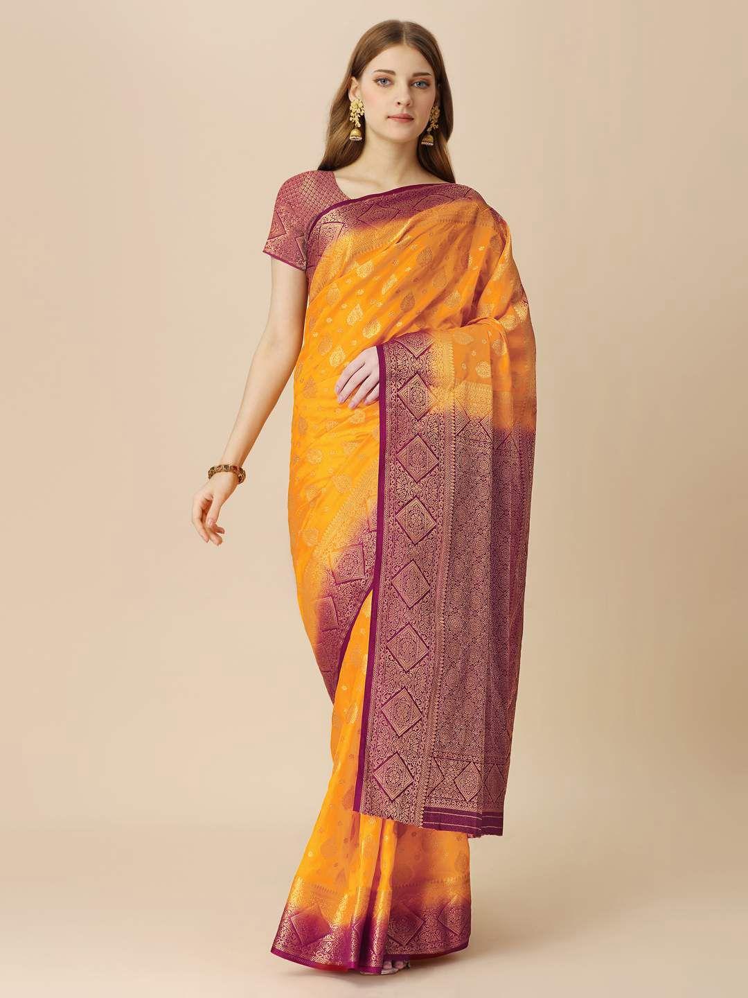 indian women ethnic motifs woven design zari  saree