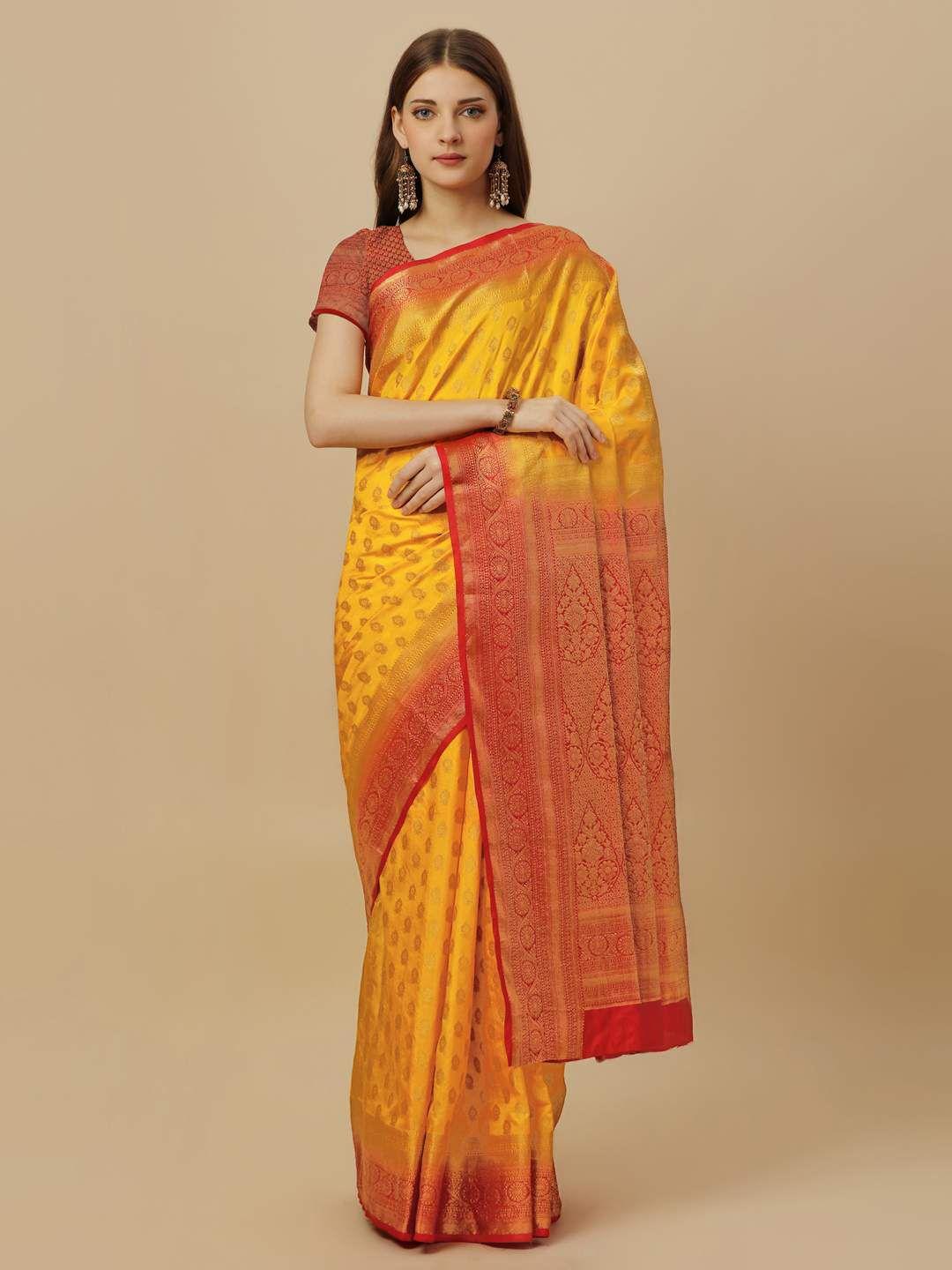 indian women ethnic motifs woven design zari art silk saree
