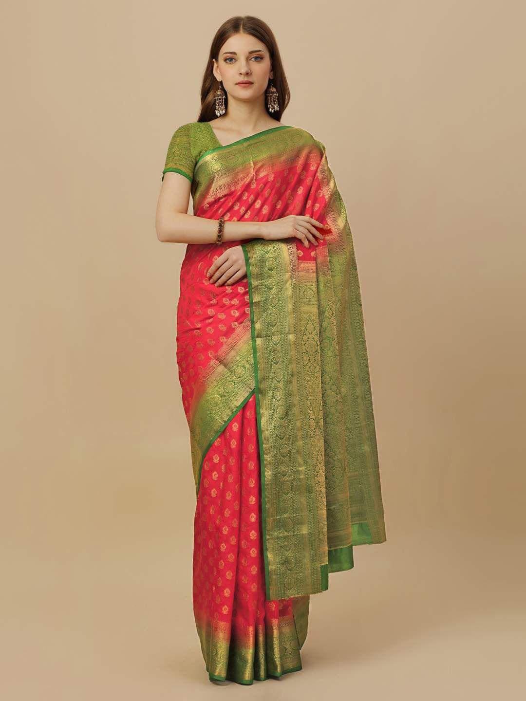 indian women ethnic motifs woven design zari art silk saree