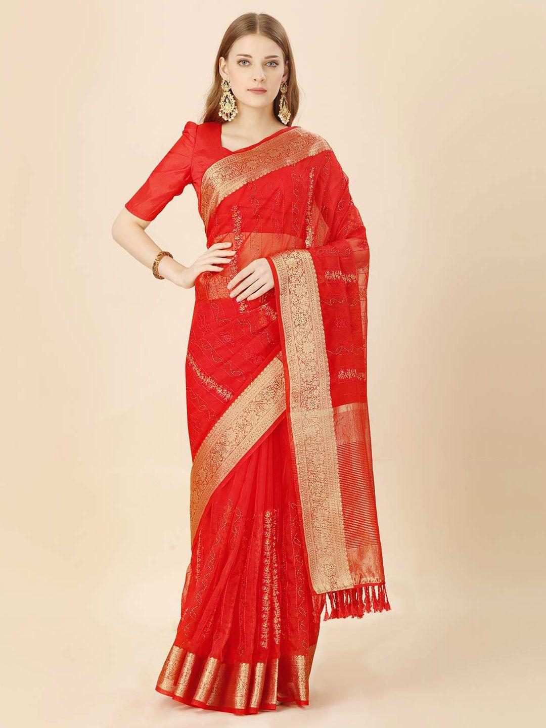 indian women ethnic motifs woven design zari organza saree