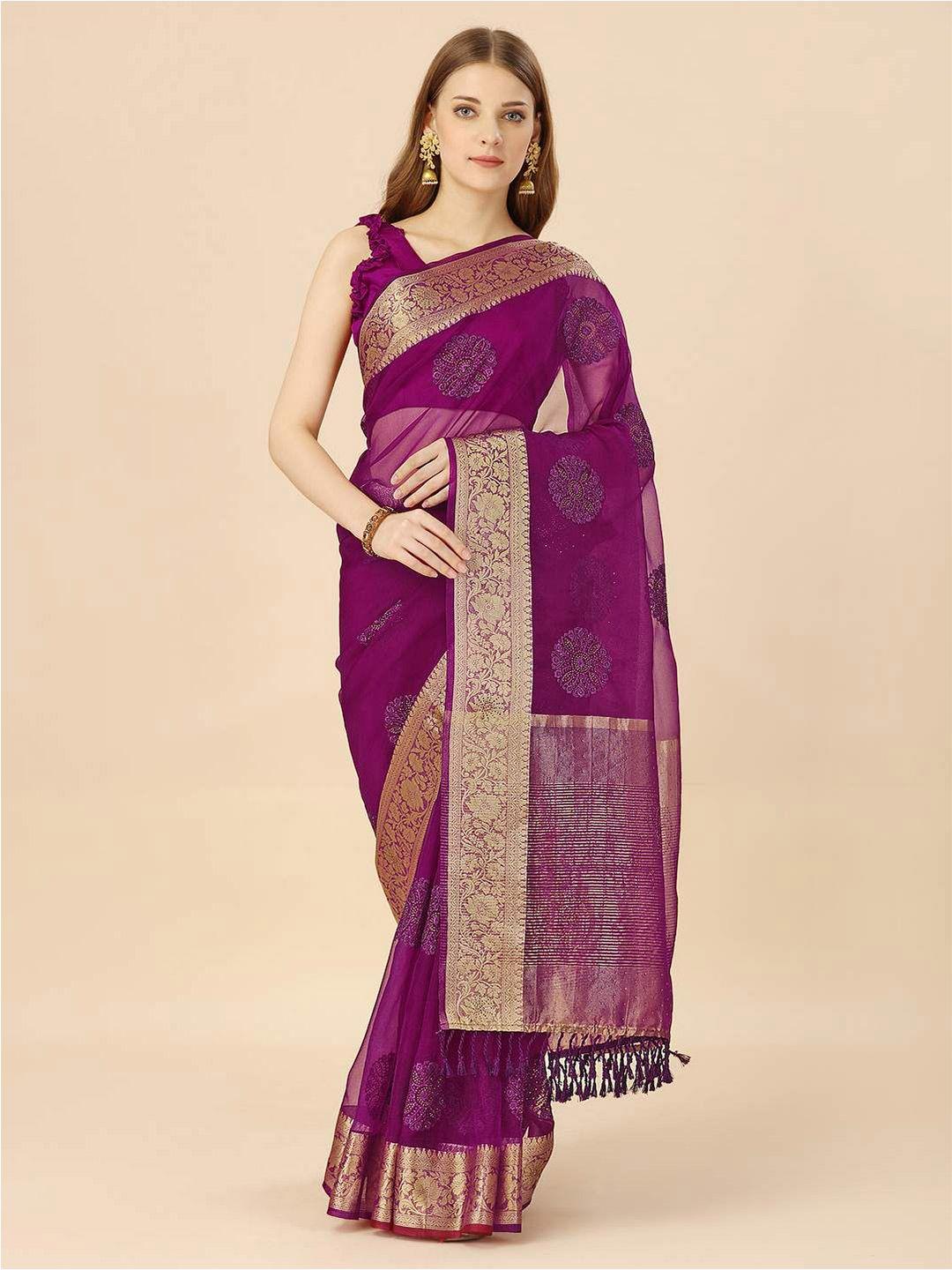 indian women ethnic motifs woven design zari organza saree