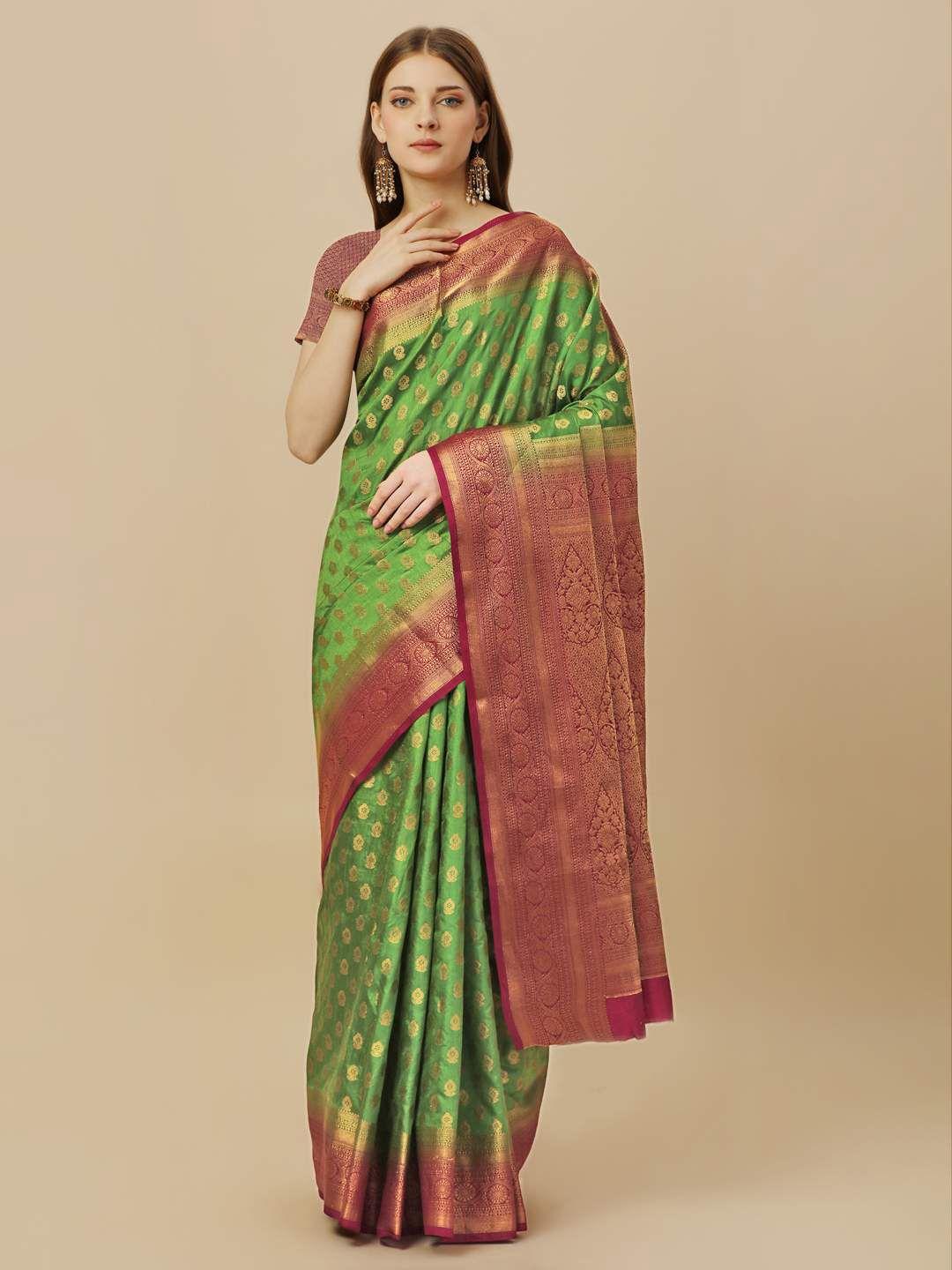 indian women ethnic motifs woven design zari saree