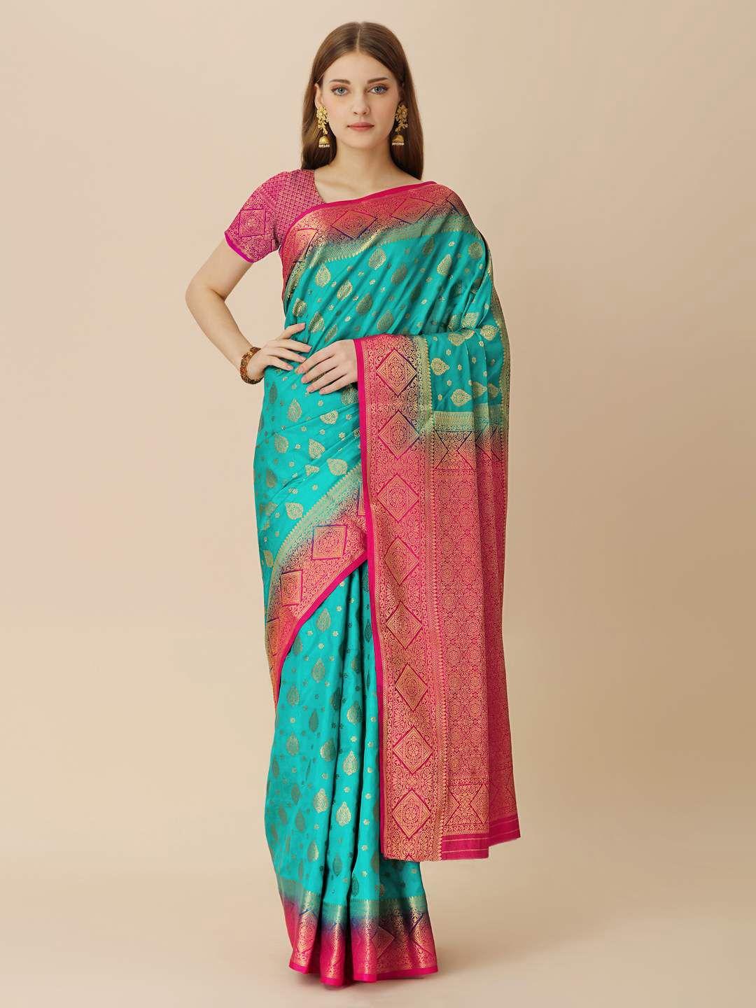 indian women ethnic motifs woven design zari saree