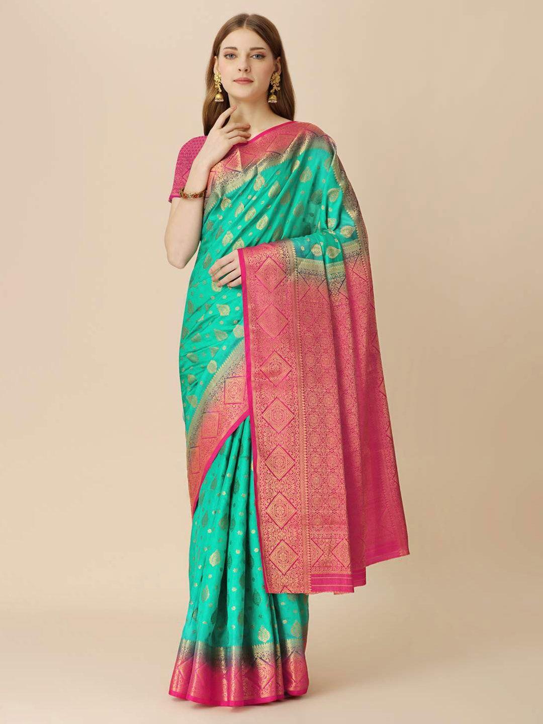 indian women ethnic motifs woven design zari saree