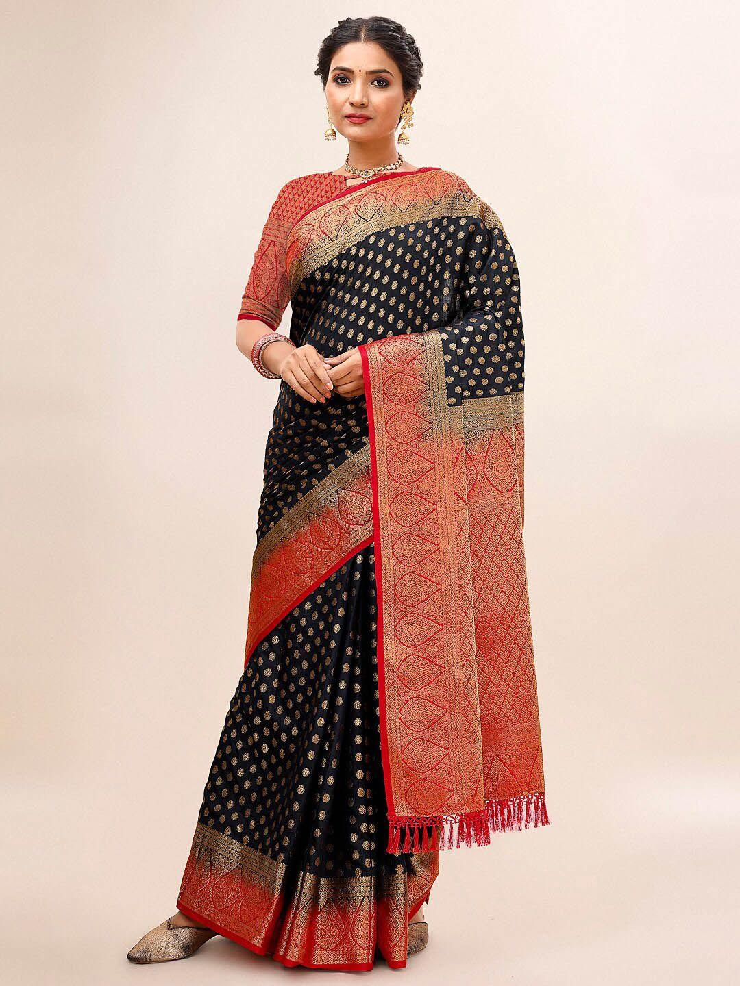 indian women ethnic motifs woven design zari silk blend banarasi saree