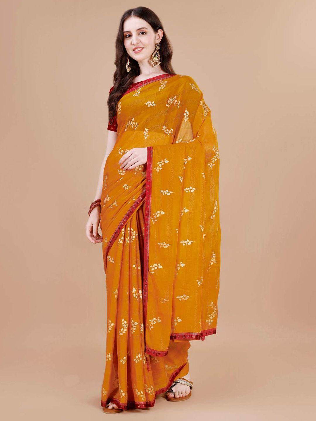 indian women floral foil  printed pure chiffon saree